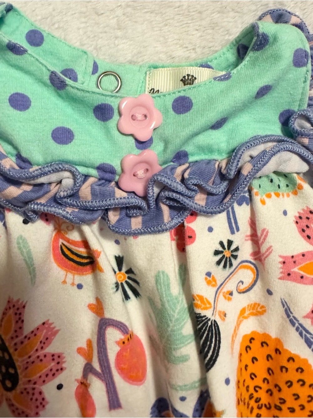 Floral & Bird Print One-Piece Bib in Mint and Purple